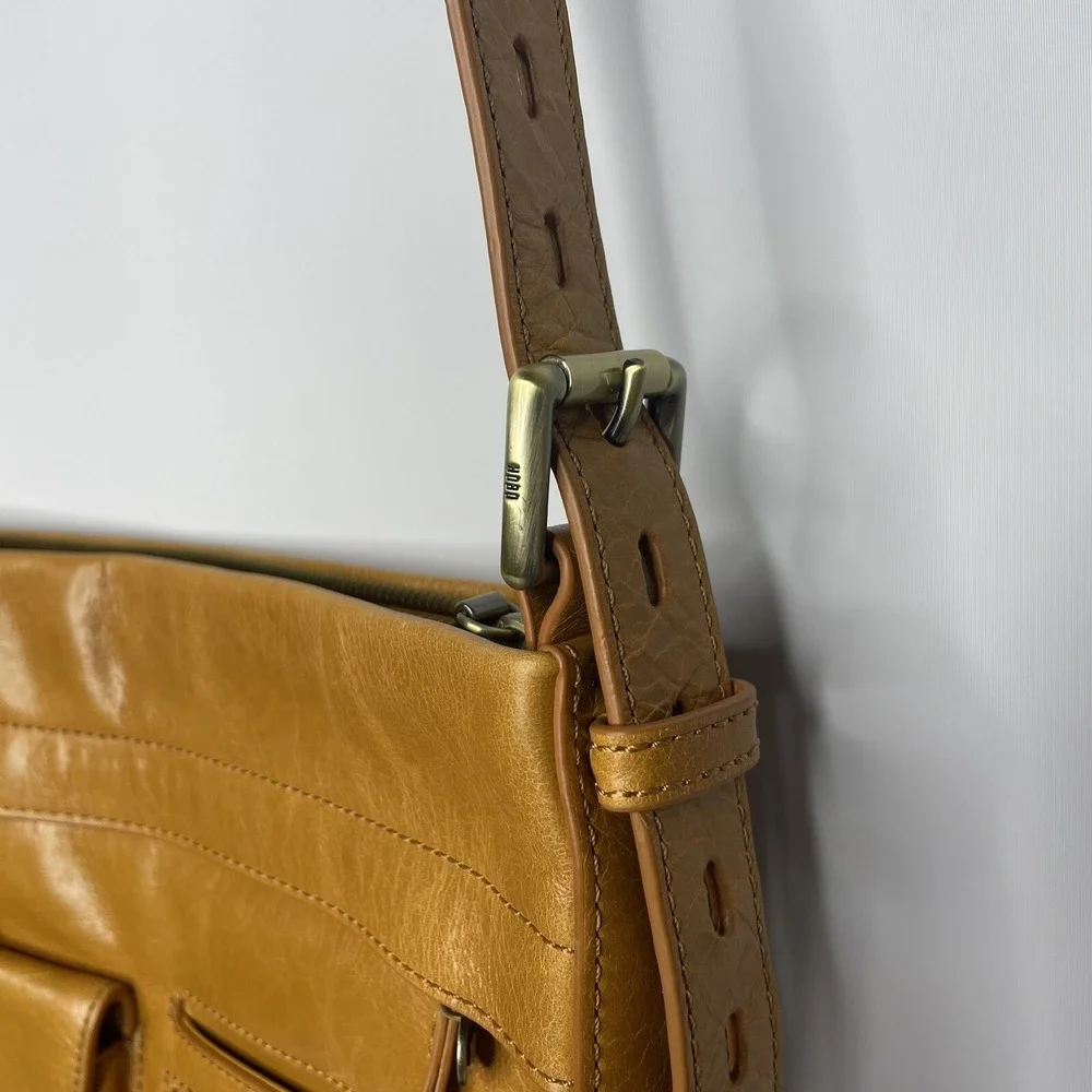 Hobo Leather Crossbody Bag‎ Purse Handbag Honey Caramel Color Zip Pockets
